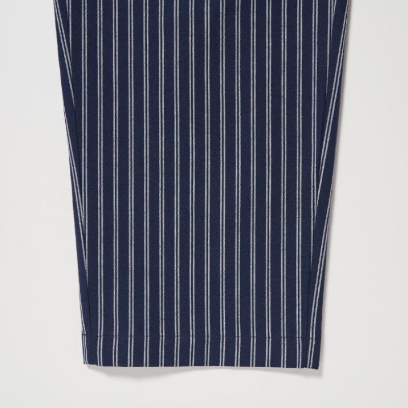 Women Uniqlo Cotton Striped Relaxed Ankle Pants Navy | 726728