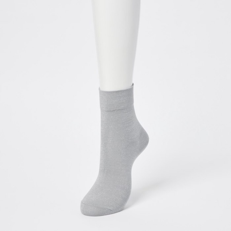 Women Uniqlo Crew Glitter (3 Pairs) Socks Grey | 398167