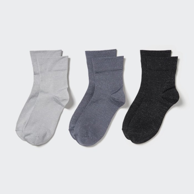 Women Uniqlo Crew Glitter (3 Pairs) Socks Grey | 398167