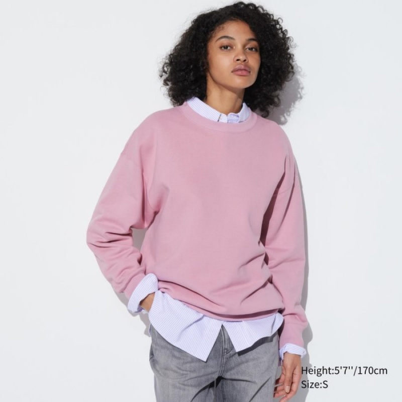 Women Uniqlo Crew Neck Long-Sleeve Sweatshirts Pink | 5512931