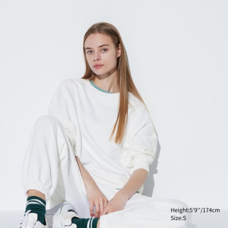 Women Uniqlo Crew Neck Long-Sleeve Sweatshirts White | 2719785