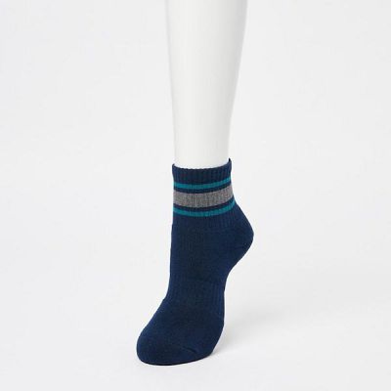 Women Uniqlo Crew Pile Lined (3 Pairs) Socks Navy | 9975467