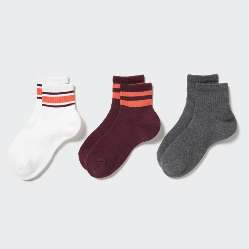 Women Uniqlo Crew Pile Lined (3 Pairs) Socks White | 3358645