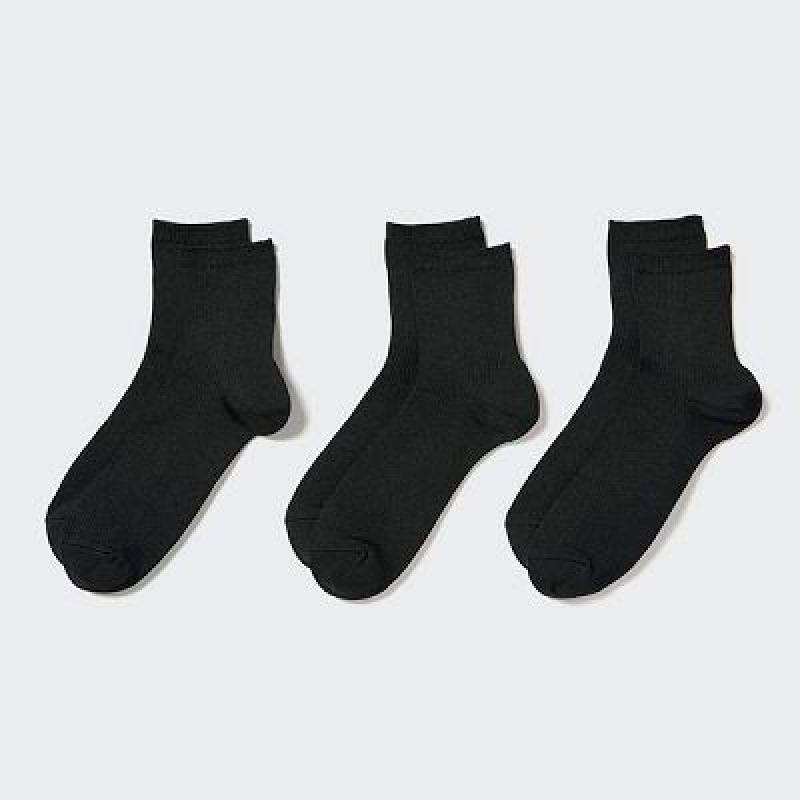 Women Uniqlo Crew Ribbed (3 Pairs) Socks Black | 4777258