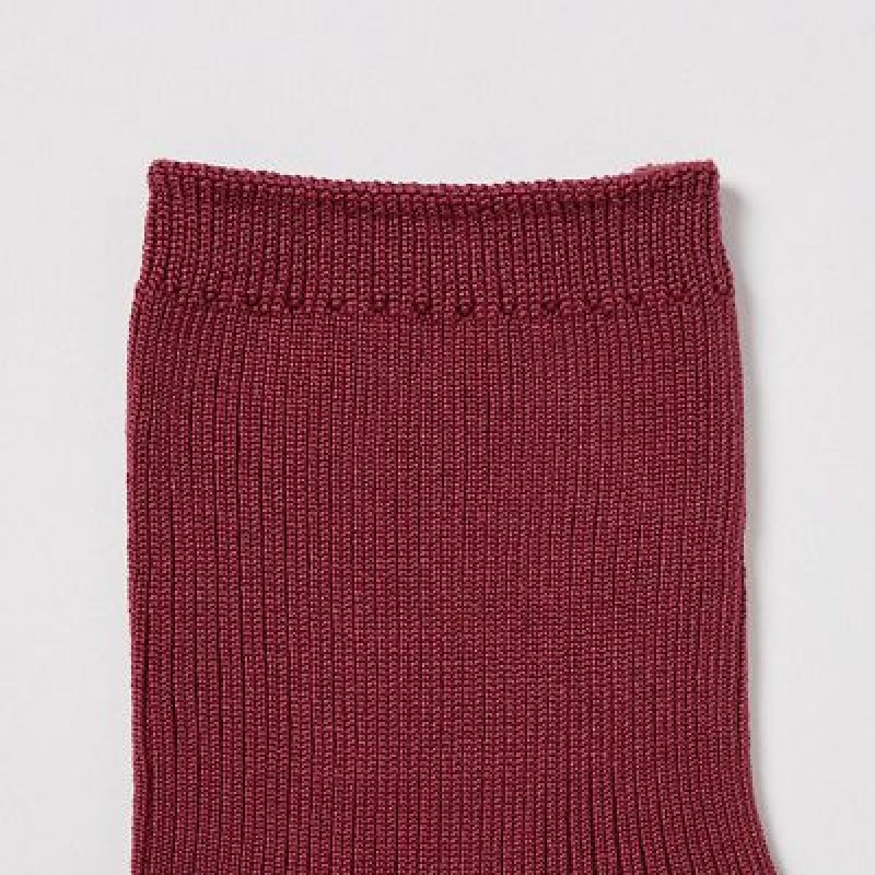 Women Uniqlo Crew Ribbed (3 Pairs) Socks Red | 4140276