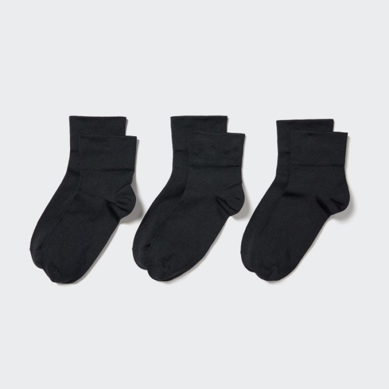 Women Uniqlo Crew Tapered (3 Pairs) Socks Black | 387478