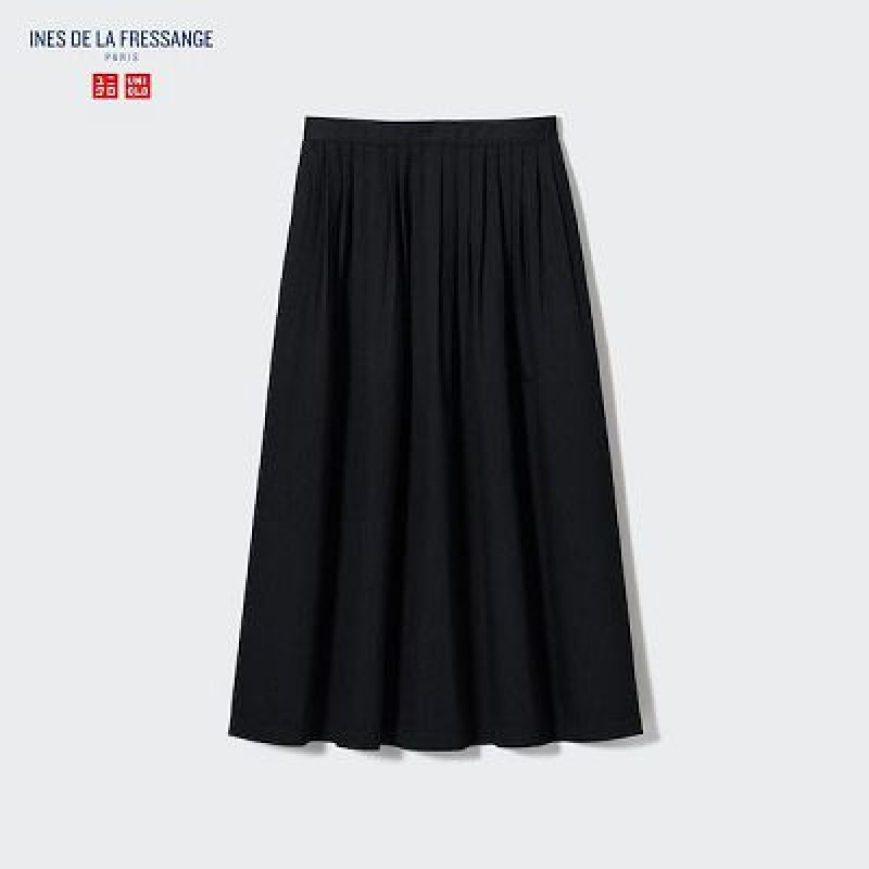 Women Uniqlo Denim Gather Skirts Black | 3540384
