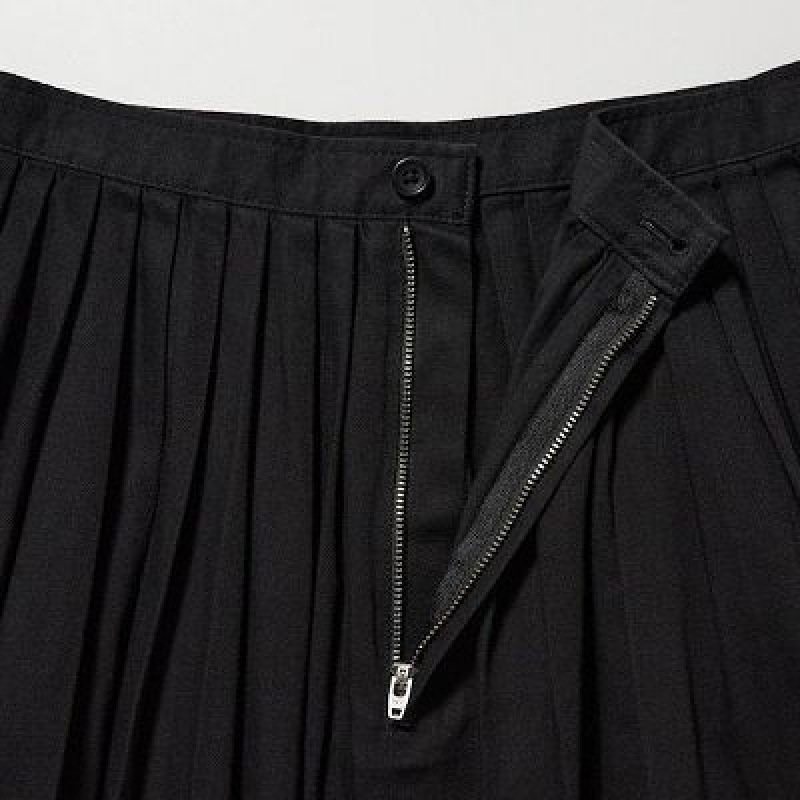 Women Uniqlo Denim Gather Skirts Black | 3540384