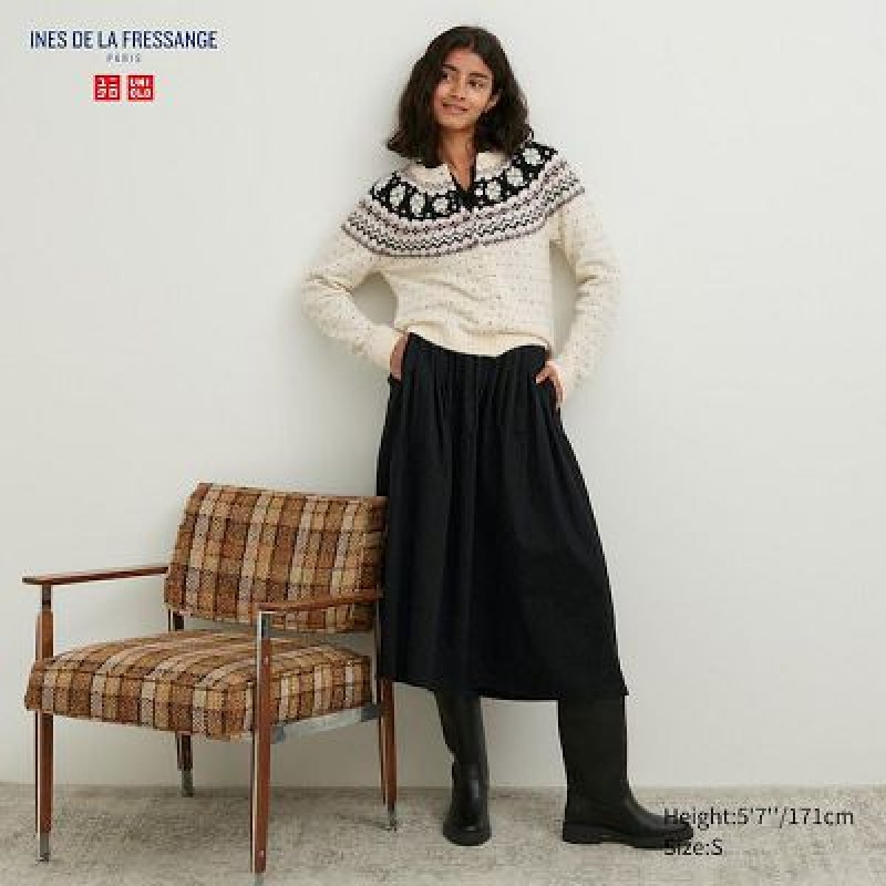 Women Uniqlo Denim Gather Skirts Black | 3540384