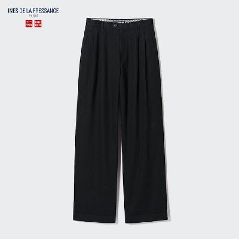 Women Uniqlo Denim Wide-Fit Pleated Pants Black | 7782380