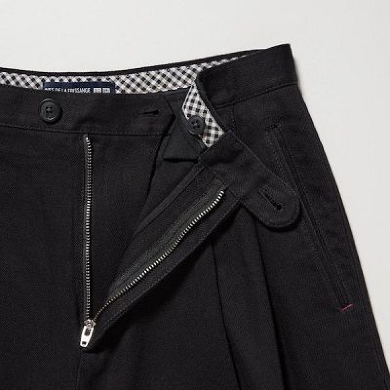 Women Uniqlo Denim Wide-Fit Pleated Pants Black | 7782380