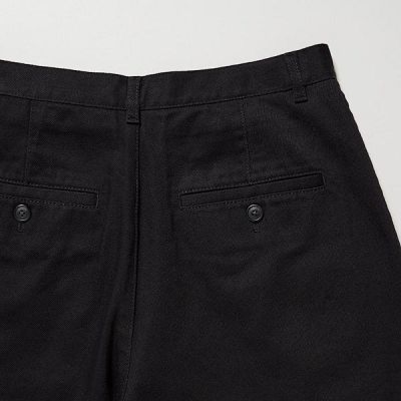 Women Uniqlo Denim Wide-Fit Pleated Pants Black | 7782380