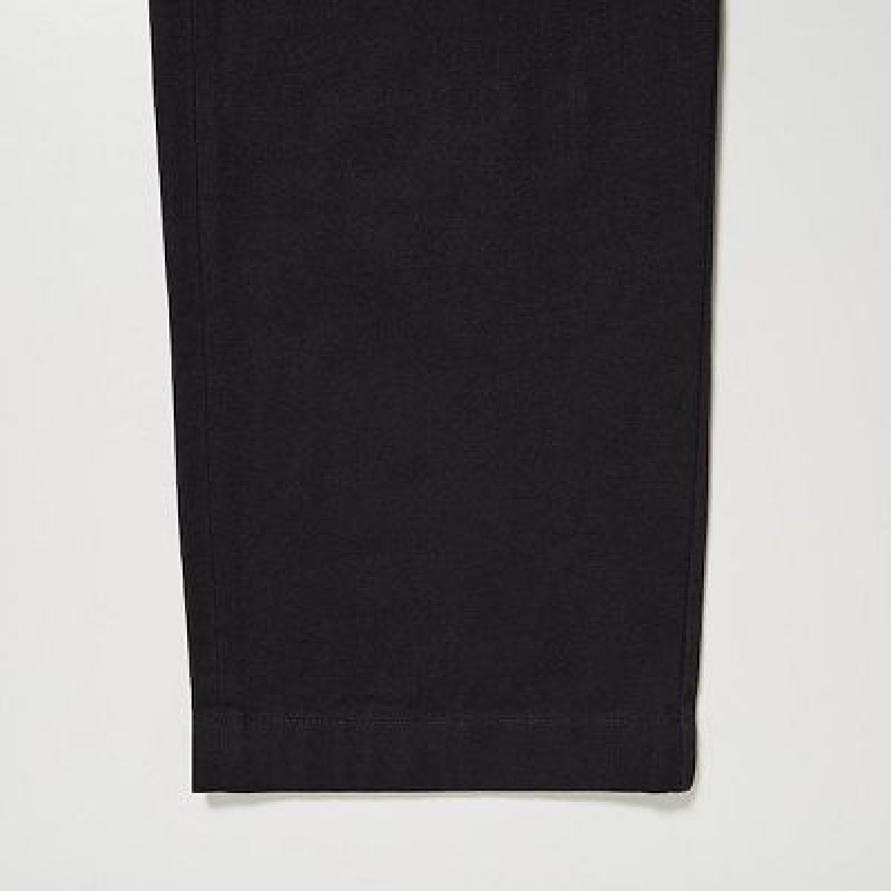 Women Uniqlo Denim Wide-Fit Pleated Pants Black | 7782380