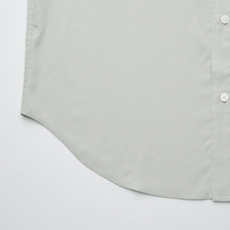Women Uniqlo Draped Long-Sleeve Shirts Grey | 6429042