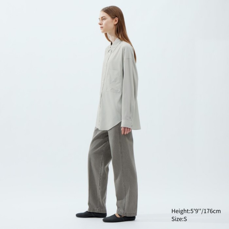 Women Uniqlo Draped Long-Sleeve Shirts Grey | 6429042