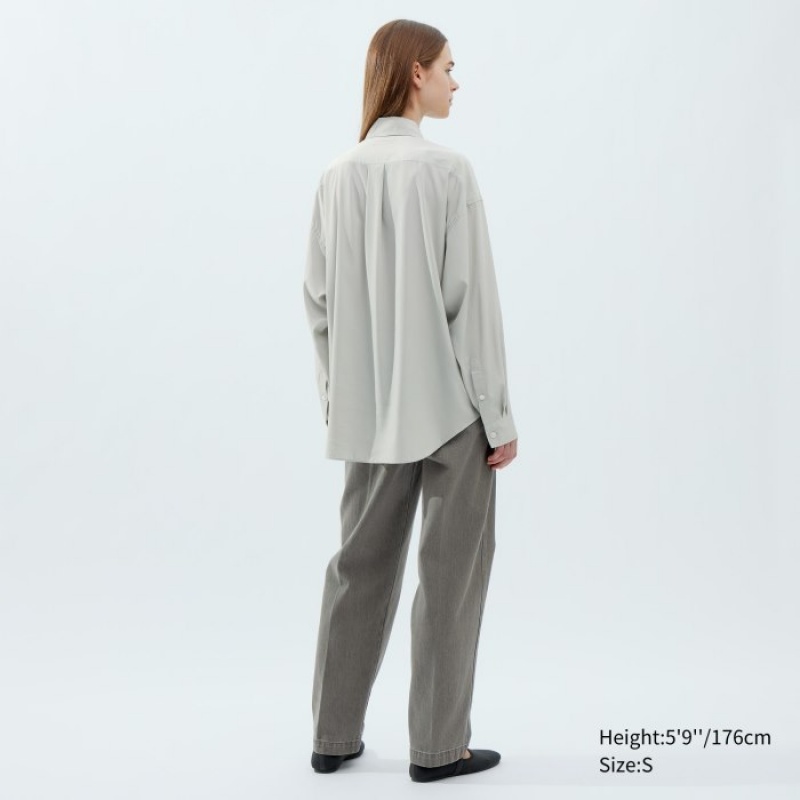 Women Uniqlo Draped Long-Sleeve Shirts Grey | 6429042