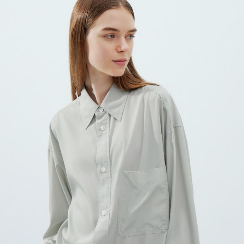 Women Uniqlo Draped Long-Sleeve Shirts Grey | 6429042