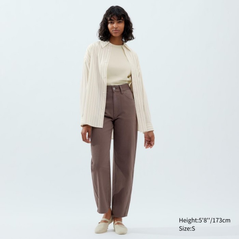 Women Uniqlo Draped Striped Long-Sleeve Shirts White | 3350482