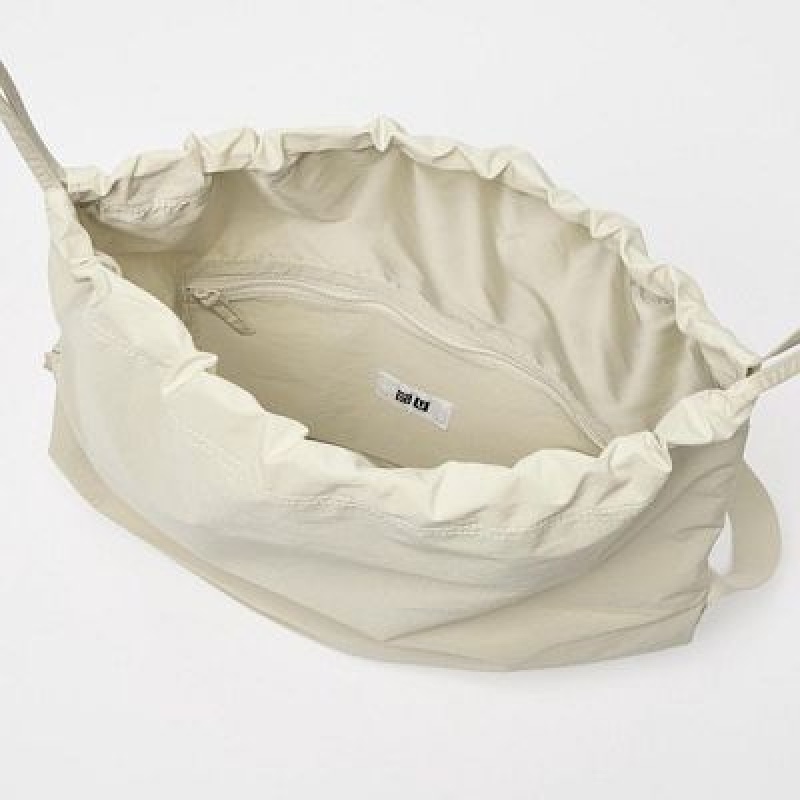 Women Uniqlo Drawstring Tote Bags White | 8409876