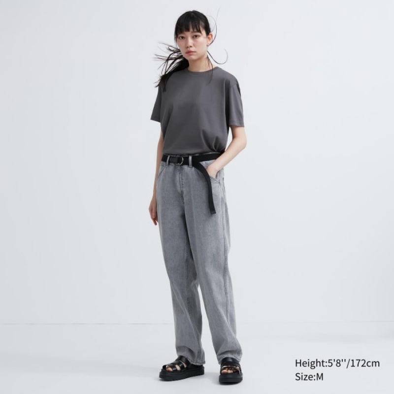 Women Uniqlo Dry Color Crew Neck Short-Sleeve T Shirts Purple | 3635931
