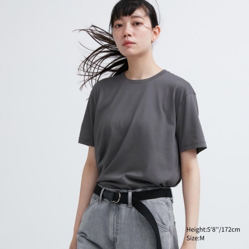 Women Uniqlo Dry Color Crew Neck Short-Sleeve T Shirts Purple | 3635931