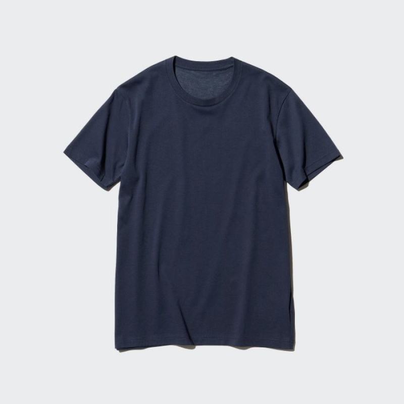 Women Uniqlo Dry Color Crew Neck Short-Sleeve T Shirts Navy | 6337557