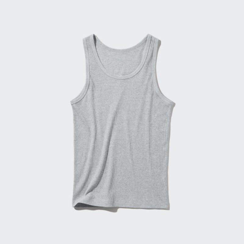 Women Uniqlo Dry Color Ribbed Tank Top Grey | 869481