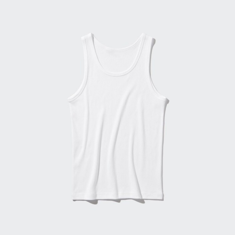 Women Uniqlo Dry Color Ribbed Tank Top White | 9459173