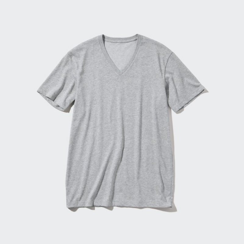 Women Uniqlo Dry Color V-Neck Short-Sleeve T Shirts Grey | 2982930