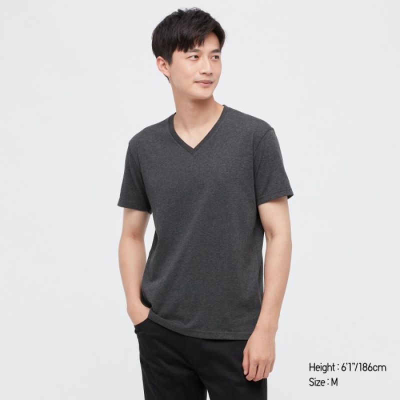 Women Uniqlo Dry Color V-Neck Short-Sleeve T Shirts Grey | 9925402