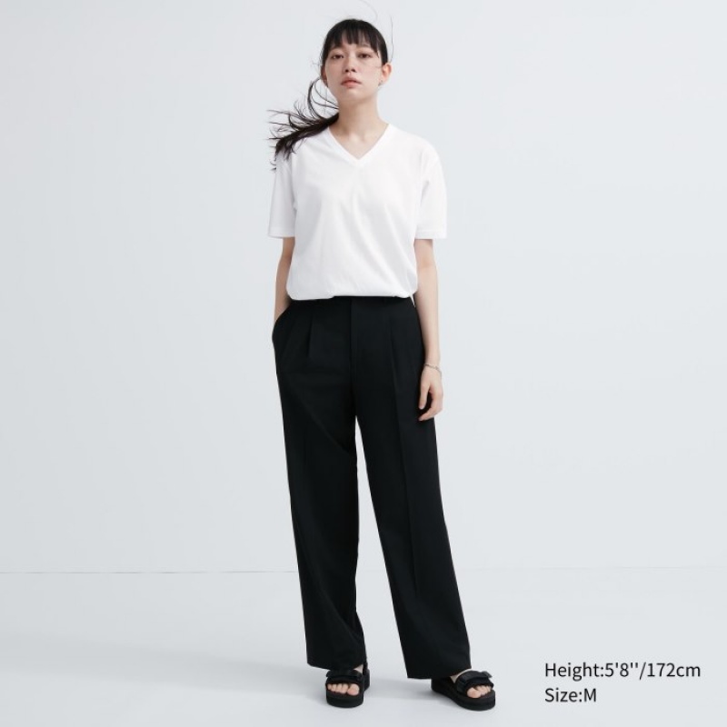 Women Uniqlo Dry Color V-Neck Short-Sleeve T Shirts Red | 6262217