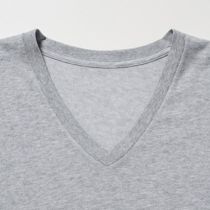 Women Uniqlo Dry Color V-Neck Short-Sleeve T Shirts Red | 6262217