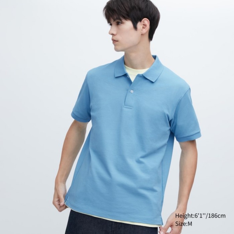 Women Uniqlo Dry Pique Polo Shirts Blue | 5324705