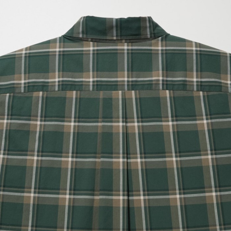 Women Uniqlo Extra Fine Cotton Broadcloth Checked Casual Shirts Olive | 5007199