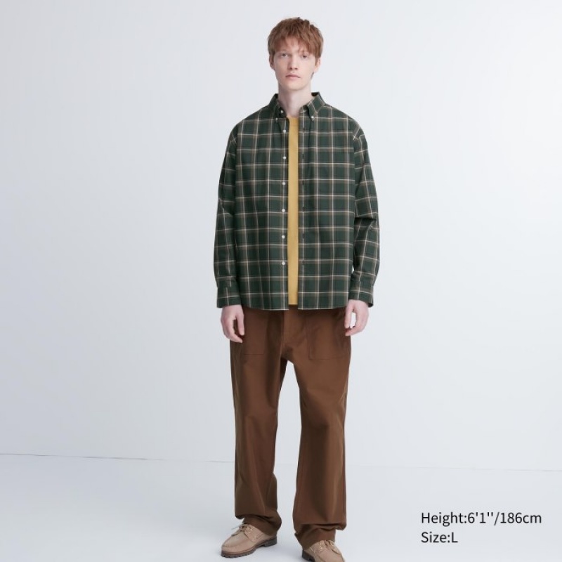 Women Uniqlo Extra Fine Cotton Broadcloth Checked Casual Shirts Olive | 5007199