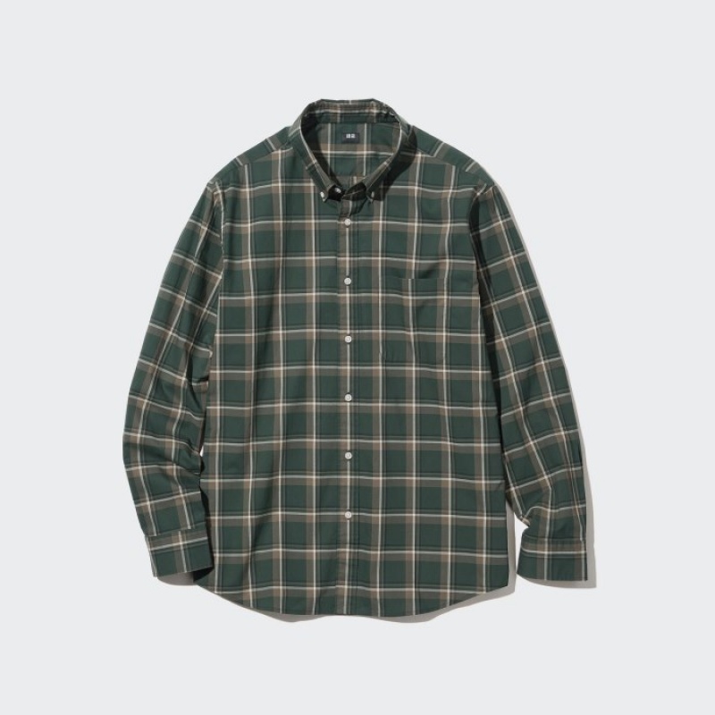 Women Uniqlo Extra Fine Cotton Broadcloth Checked Casual Shirts Olive | 5007199