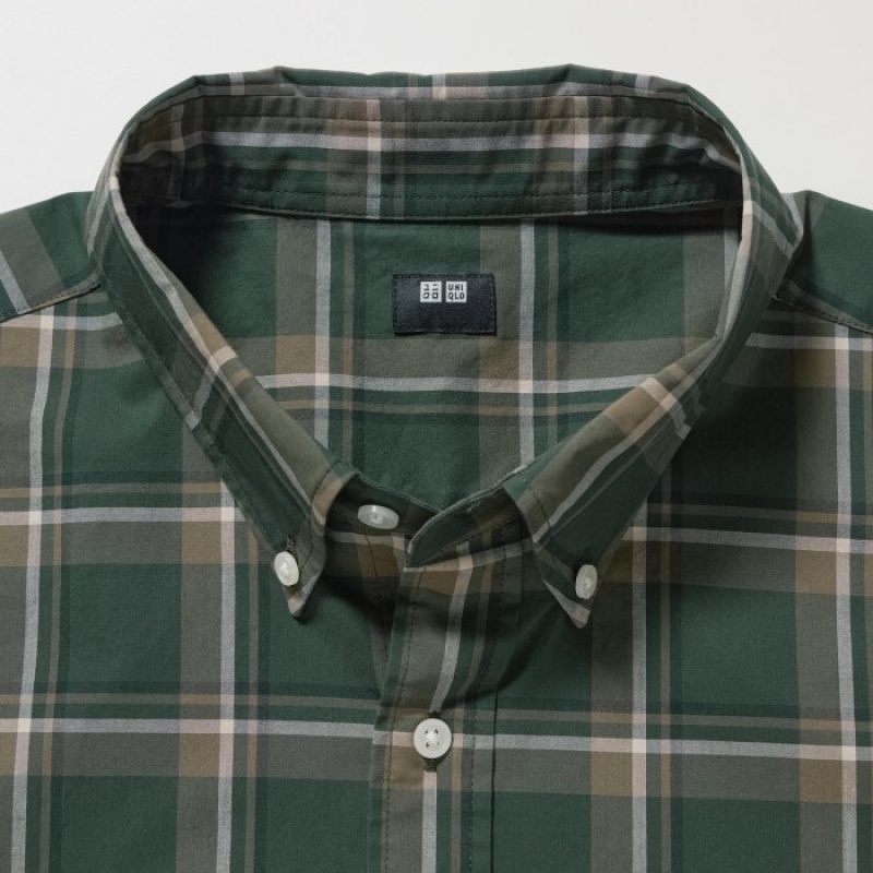 Women Uniqlo Extra Fine Cotton Broadcloth Checked Casual Shirts Olive | 5007199