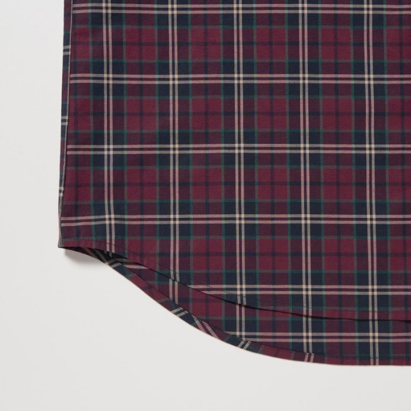 Women Uniqlo Extra Fine Cotton Broadcloth Checked Casual Shirts Burgundy | 4946191