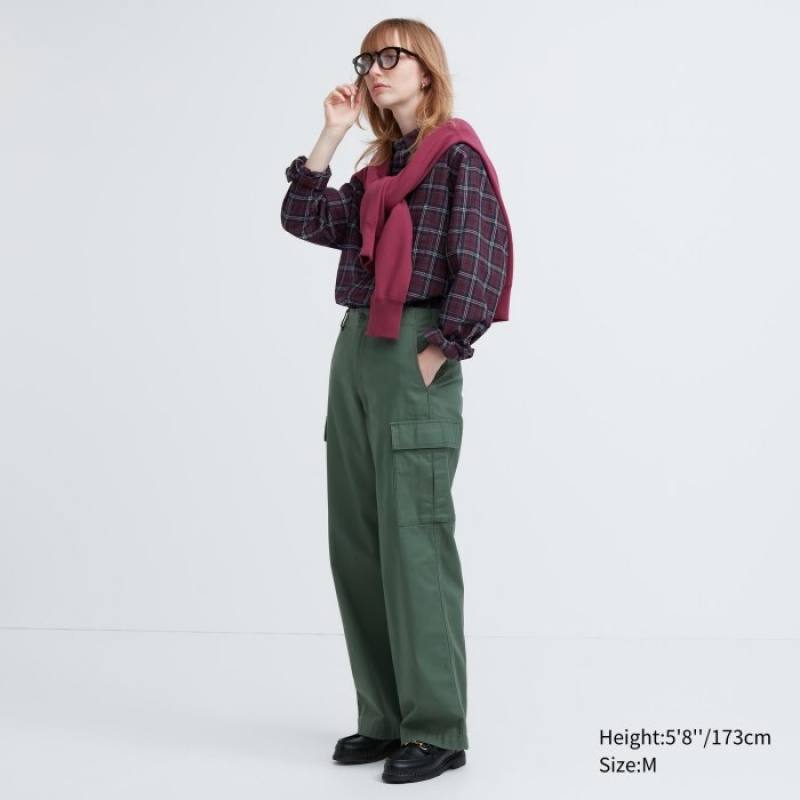 Women Uniqlo Extra Fine Cotton Broadcloth Checked Casual Shirts Burgundy | 4946191