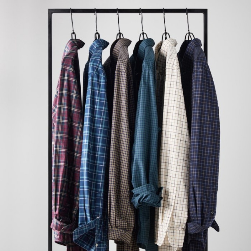 Women Uniqlo Extra Fine Cotton Broadcloth Checked Casual Shirts Burgundy | 4946191