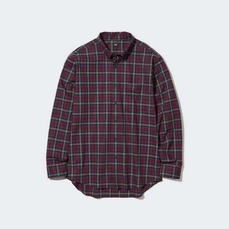 Women Uniqlo Extra Fine Cotton Broadcloth Checked Casual Shirts Burgundy | 4946191