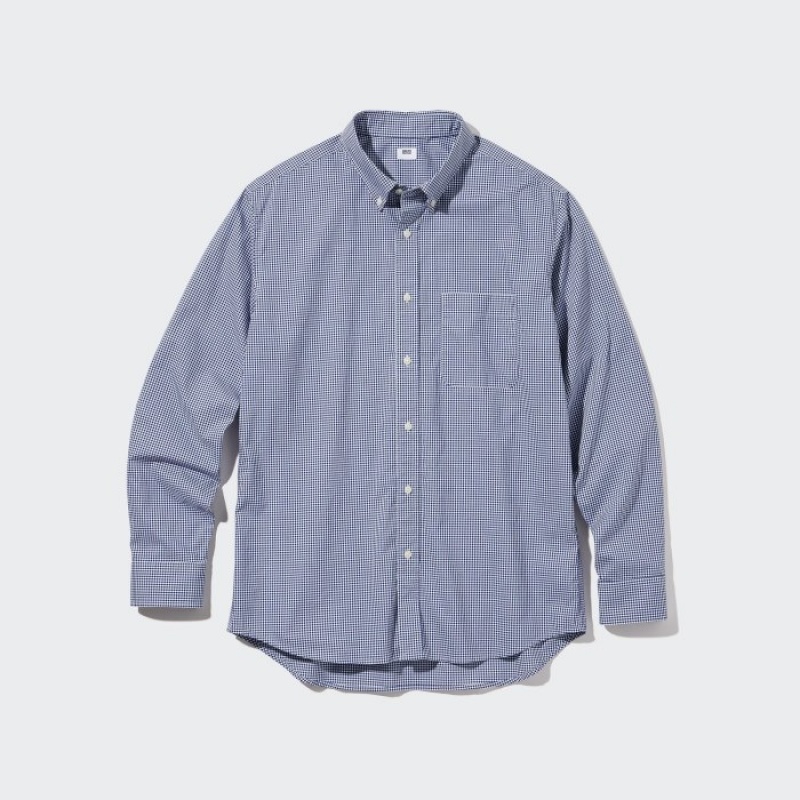 Women Uniqlo Extra Fine Cotton Broadcloth Checked Casual Shirts Blue | 1064491