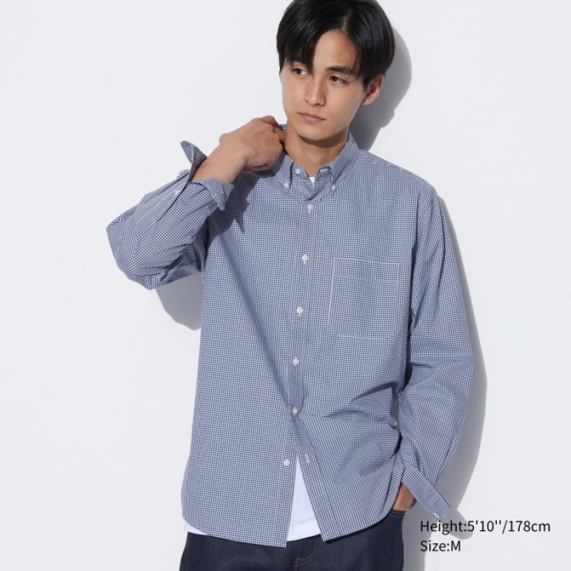 Women Uniqlo Extra Fine Cotton Broadcloth Checked Casual Shirts Blue | 1064491