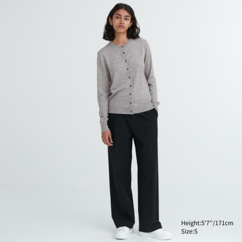 Women Uniqlo Extra Fine Merino Crew Neck Cardigan Grey | 5624301