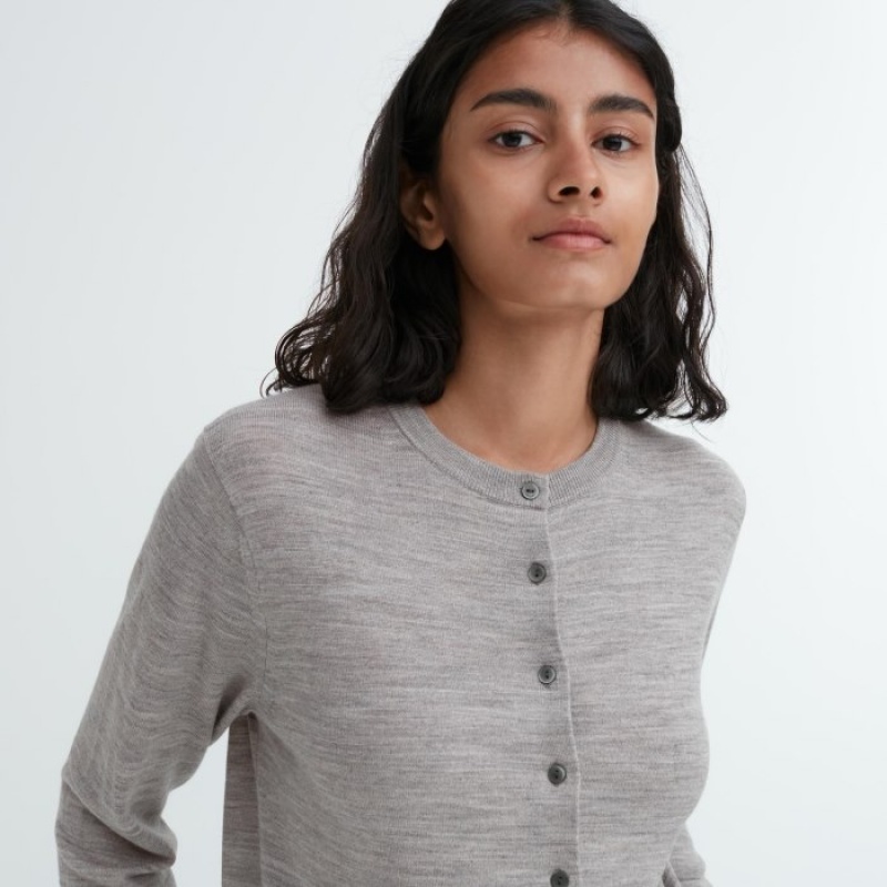 Women Uniqlo Extra Fine Merino Crew Neck Cardigan Red | 3085227