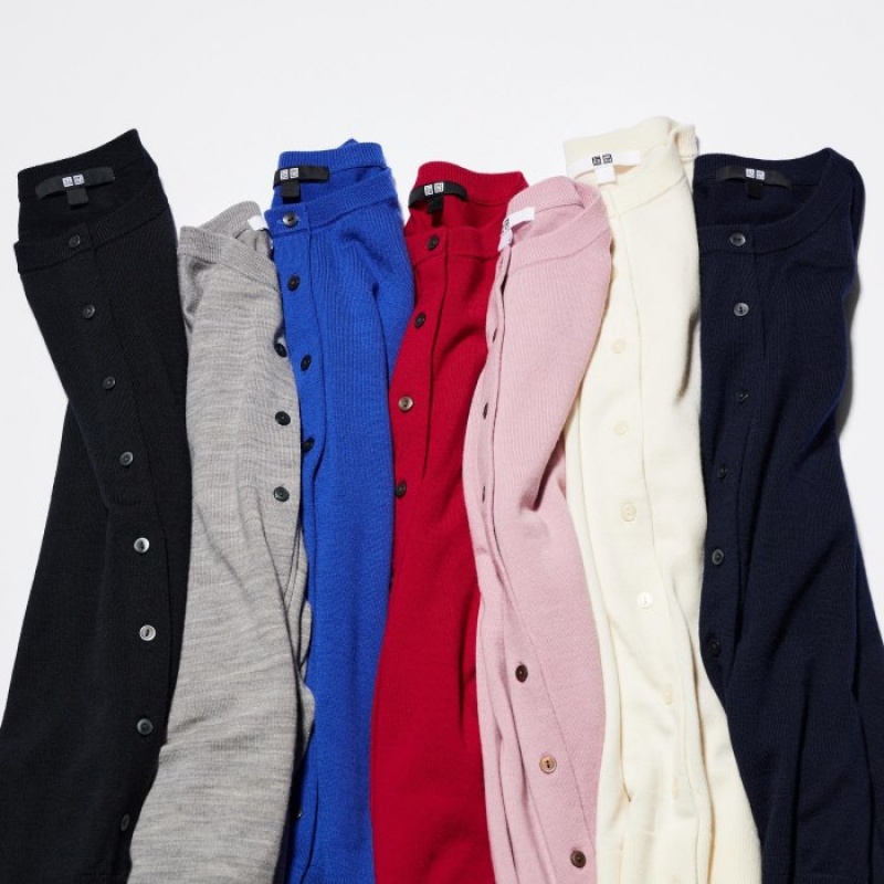 Women Uniqlo Extra Fine Merino Crew Neck Cardigan Red | 3085227