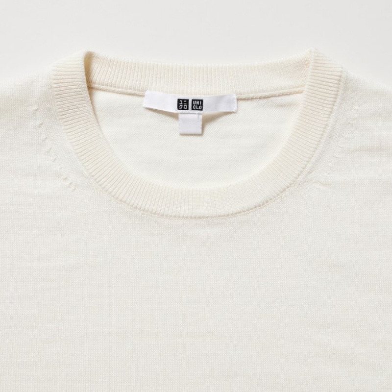 Women Uniqlo Extra Fine Merino Crew Neck Long-Sleeve Sweaters White | 3375569
