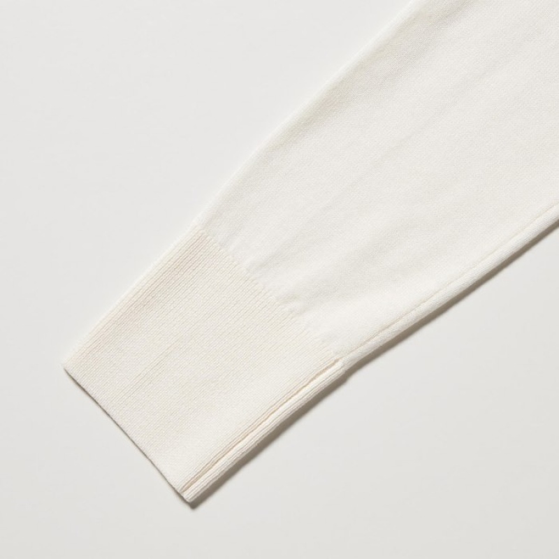 Women Uniqlo Extra Fine Merino Crew Neck Long-Sleeve Sweaters White | 3375569