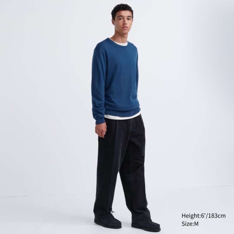 Women Uniqlo Extra Fine Merino Crew Neck Long-Sleeve Sweaters Blue | 517632