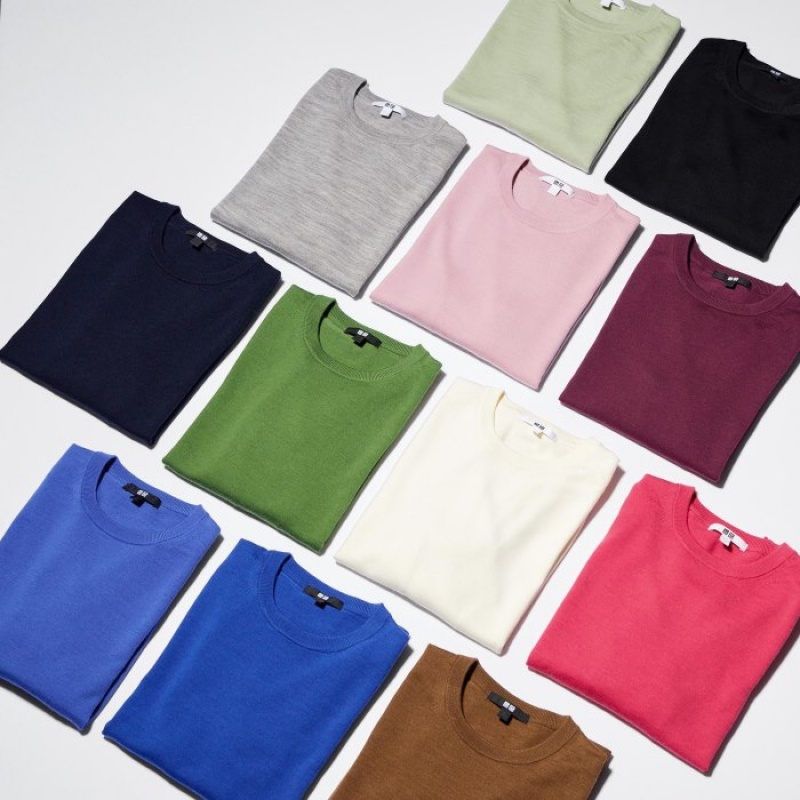 Women Uniqlo Extra Fine Merino Crew Neck Long-Sleeve Sweaters Burgundy | 759532